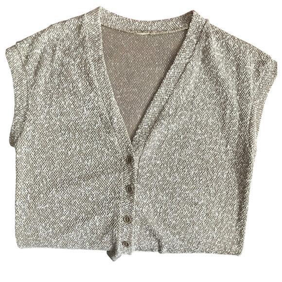 Vintage 90s Beige Speckled Knit Button-Up Top - Picture 2 of 5